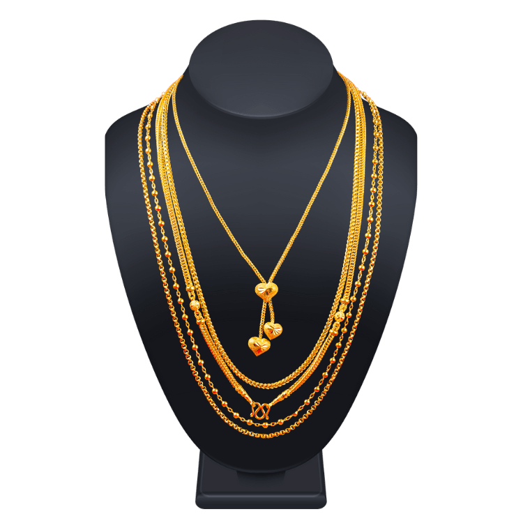 gold necklace display